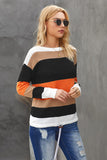 color block drawstring knit long sleeve top