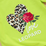 girls heart print tee and leopard print bow detail skirt set