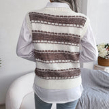 striped ribbed trim v neck sweater vest