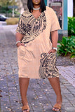 Casual Print Patchwork V Neck Short Sleeve Dress