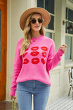 lip graphic slit dropped shoulder round neck sweater