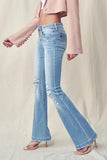 kancan button fly mid rise distressed flare jeans