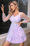 glitter ruched mesh sleeve mini dress 1