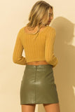 fuzzy ruched front ribbed crop sweater