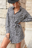leopard print tie waist mini shirt dress
