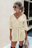 puff sleeve belted knit wrap dress
