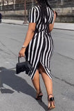 Casual Daily Simplicity Striped Patchwork O Neck The MIDI Dress Dresses