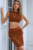 openwork sleeveless cropped top and skirt set