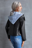 removable hood side zipper pu leather jacket