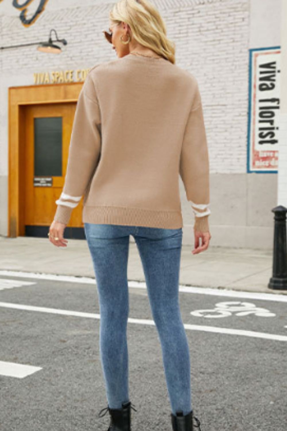 graphic round neck dropped shoulder sweater