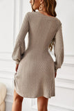 lantern sleeve v neck textured knit dress
