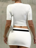 matching crop t shirt tops hips mini skirts