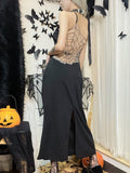 gothic spider web patchwork long dress