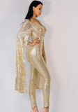 deep v neck angel wings gold sequin jumpsuit