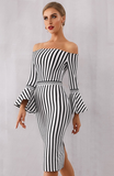 elegant stripes flare sleeved celebrity bodycon dress