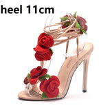 rose flower cross tie open toe high heeled