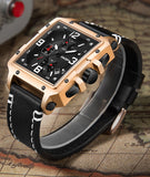 military square multifunction leather strap quartz watch