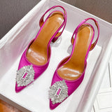 crystal slingback strap pointed heeled sandals