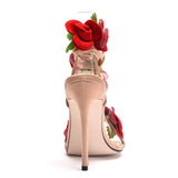 rose flower cross tie open toe high heeled