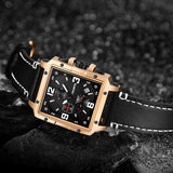 military square multifunction leather strap quartz watch