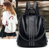 diamonds leather anti theft backpack