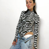 zebra print turtleneck long sleeve with gloves bodycon dress