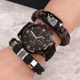 punk leather material wolf braided jewelry gift set