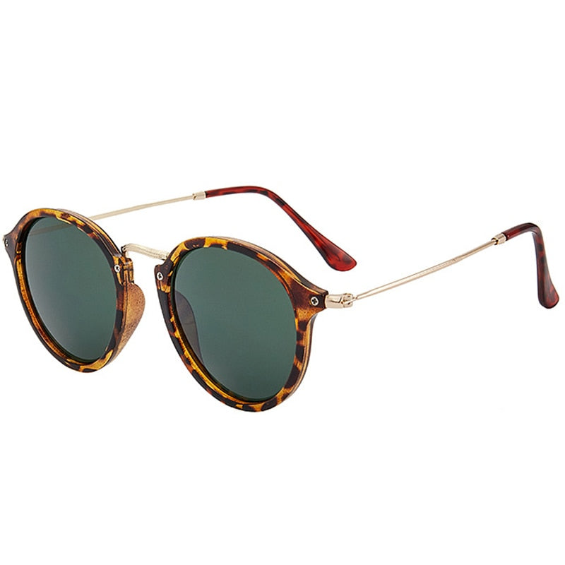 leopard rim vintage tinted round sunglasses