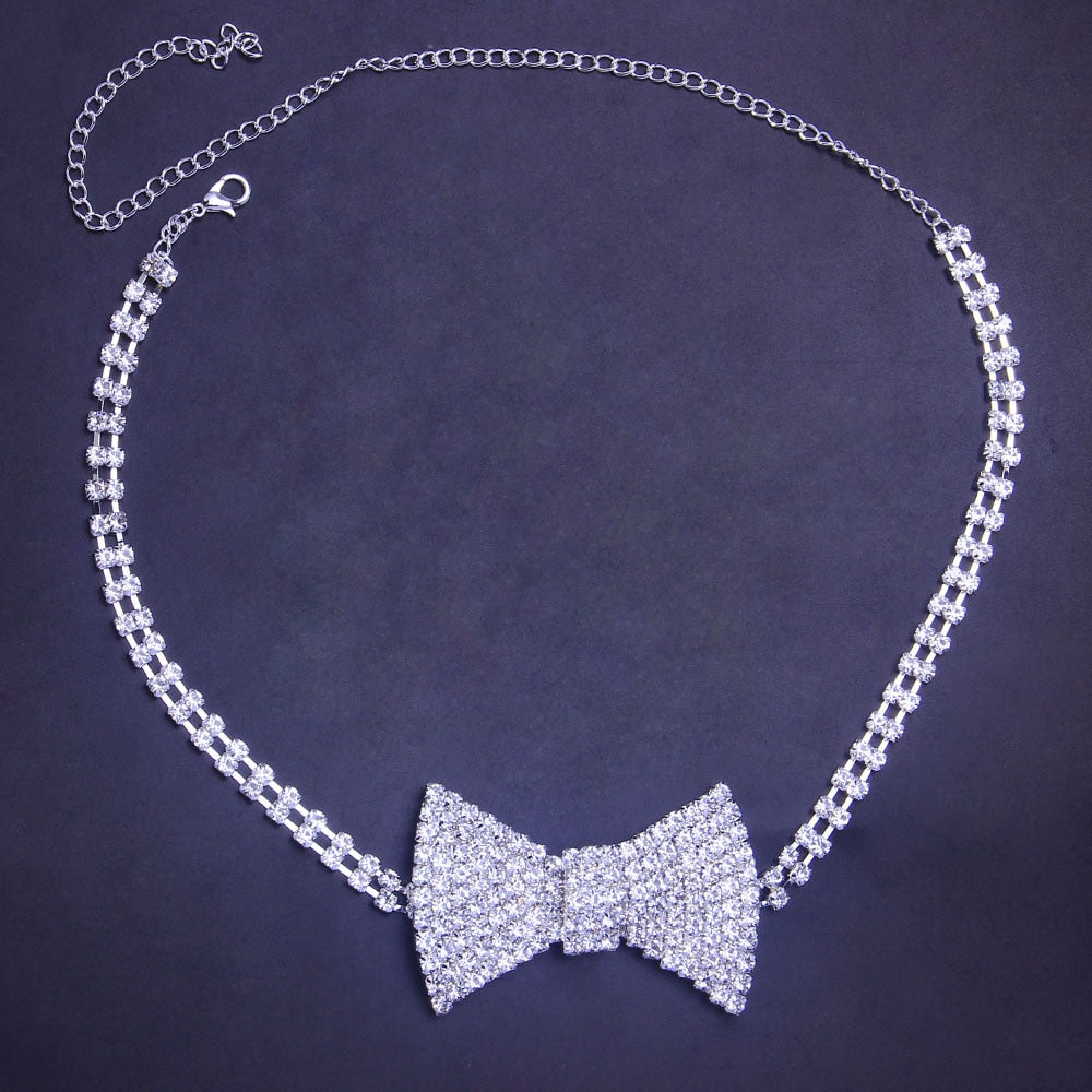 classic crystal bow tie choker collar chain necklace