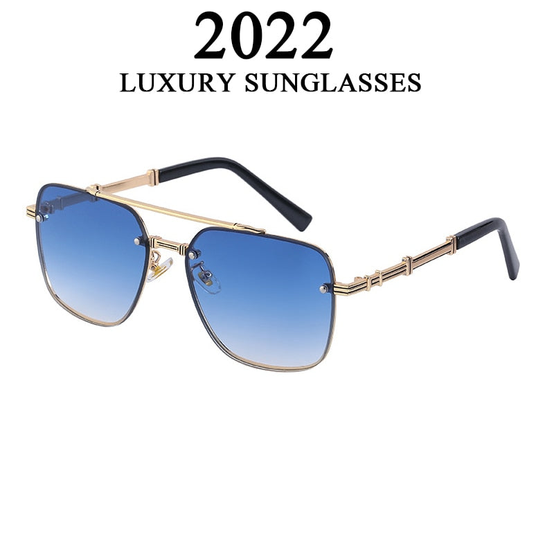 rimless double bridge design square sunglasses
