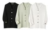 chiffon button through long sleeve blouse