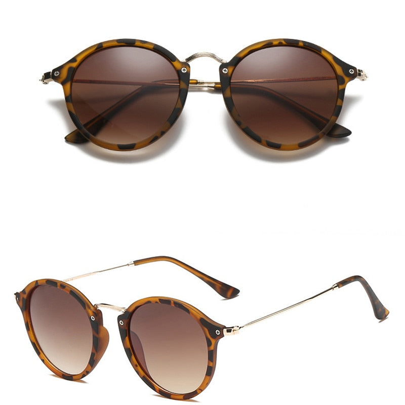 leopard rim vintage tinted round sunglasses