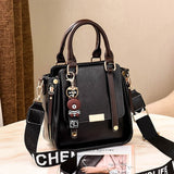 pu leather double handle printed strap crossbody bag