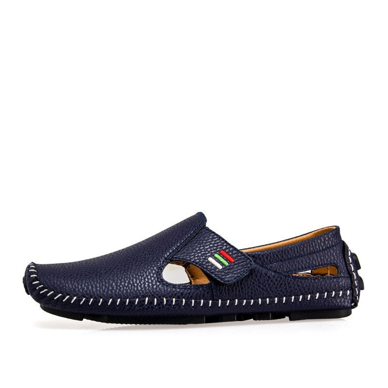 hollow leather stitches breathable comfy flat slip on
