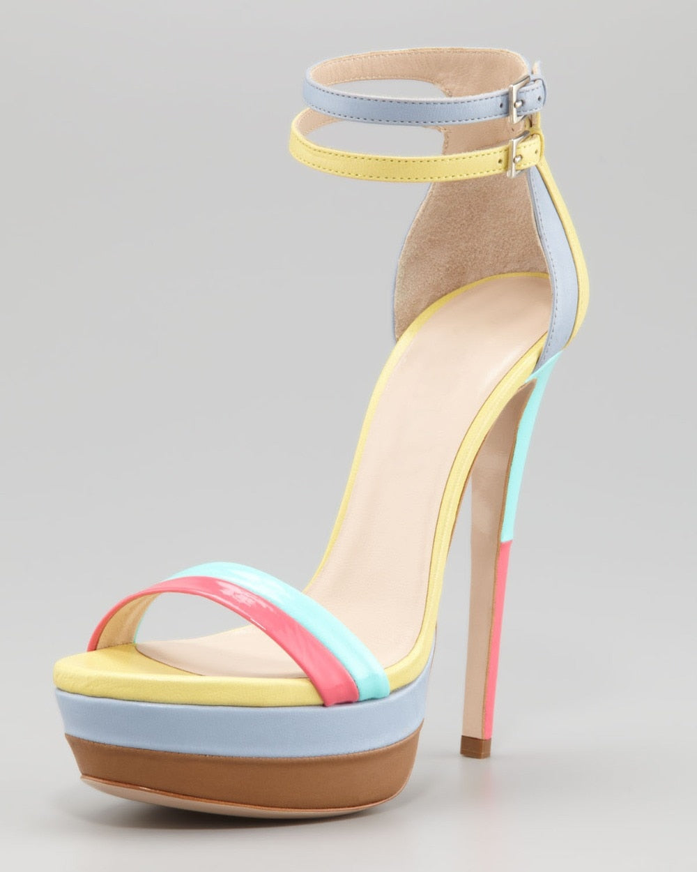 candy mixed color strappy double ankle strap stiletto