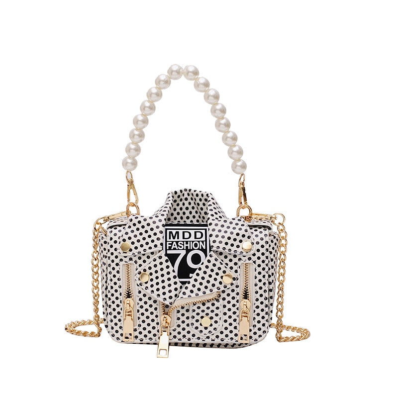 polka dot mini pearl handle chain crossbody bags