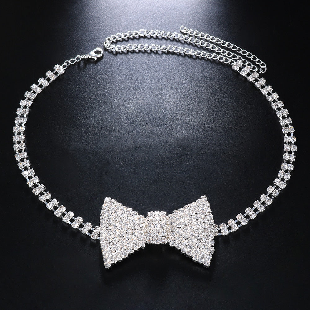 classic crystal bow tie choker collar chain necklace
