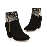 crystal zipper high heel ankle boots