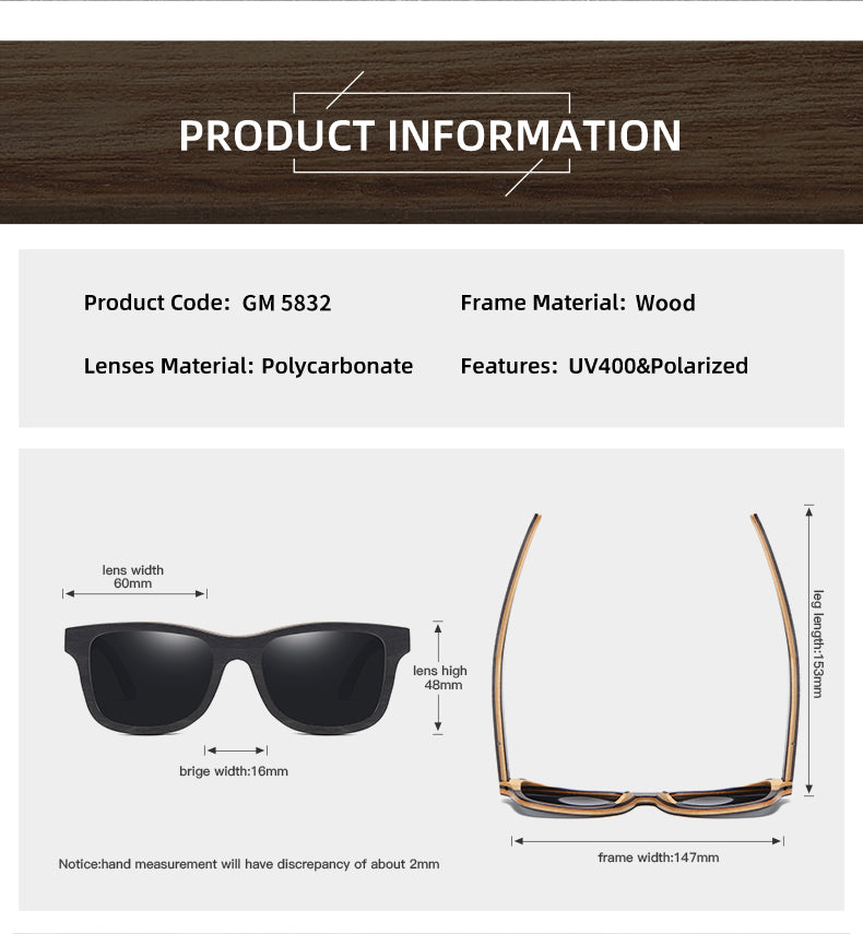 wood polarized black skateboard square sunglasses