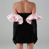 strapless puff sleeve gloves party dress