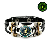 12 constellation black leather zodiac sign bracelet