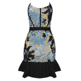 printed strapless ruffled mini party dress