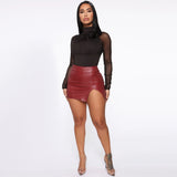 faux leather front slit skirt