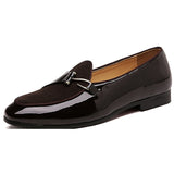 patent leather stitching suede metal hook decoration loafers