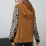 leopard color block tunic hoodie with kangaroo pocket