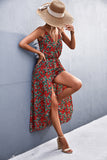 floral spaghetti strap surplice romper with skirt overlay