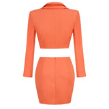 long sleeve single button crop top and blazer and skirt