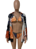 chic printed bikini set and matching shirt cover up