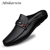 genuine leather casual slip on half flat loafers