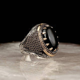 18k gold filling inlaid black stone zircon punk ring